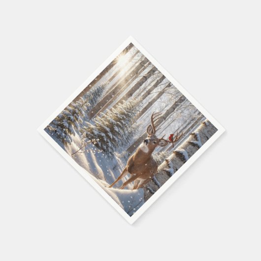 Roter Kardinal auf einem Hirschgefecht Serviette (Ecke)