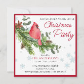 Roter Kardinal auf einem Kiefer frohe kleine Weihn Einladung (Vorderseite)