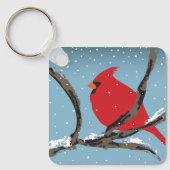 Roter Kardinal auf einem Zweig-Schlüsselanhänger Schlüsselanhänger (Vorderseite)