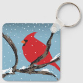 Roter Kardinal auf einem Zweig-Schlüsselanhänger Schlüsselanhänger (Rückseite)