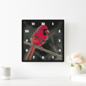 Roter Kardinal auf einer Baumzweigung Quadratische Wanduhr (Zuhause)