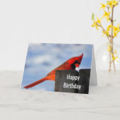 Roter Kardinal auf Holzstumpf Happy Birthday Karte (Gelbe Blume)