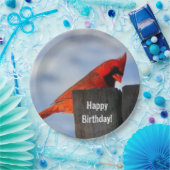 Roter Kardinal auf Holzstumpf Pappteller (Party)