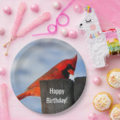 Roter Kardinal auf Holzstumpf Pappteller (Party)