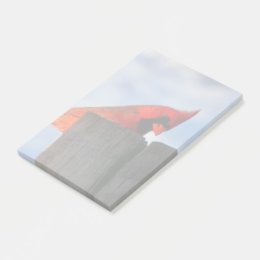 Roter Kardinal auf Holzstumpf Post-it Klebezettel (angewinkelt)