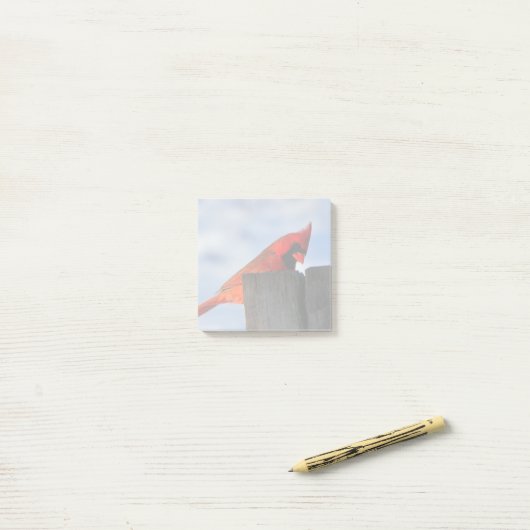 Roter Kardinal auf Holzstumpf Post-it Klebezettel (Auf Schreibtisch)
