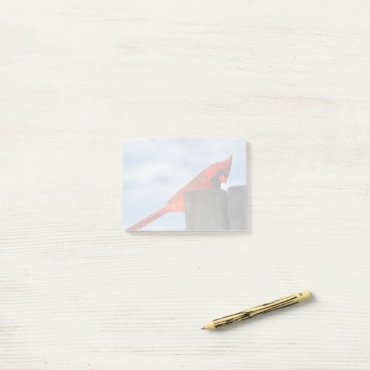 Roter Kardinal auf Holzstumpf Post-it Klebezettel (Auf Schreibtisch)