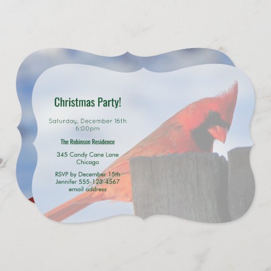Roter Kardinal auf Holzstumpf Weihnachts-Party Einladung (Vorne/Hinten)