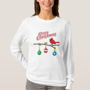 Roter Kardinal auf kahlem Weihnachtszweig - Frohe  T-Shirt
