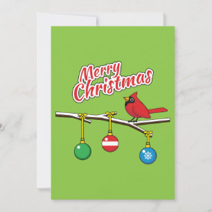 Roter Kardinal auf kahlen Weihnachtszweig - Frohe