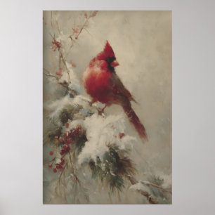 Roter Kardinal auf schneebedecktem Ast, viktoriani Poster