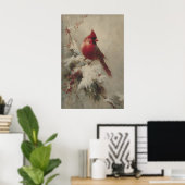 Roter Kardinal auf schneebedecktem Ast, viktoriani Poster (Heimbüro)