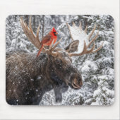 Roter Kardinal auf schneebedecktem Elchgeweih Mousepad (Vorne)