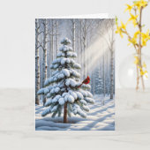Roter Kardinal auf schneebedecktem Pinienwald Karte (Gelbe Blume)