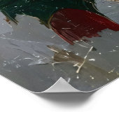 Roter Kardinal auf schneebedeckter Stechpalme Poster (Ecke)