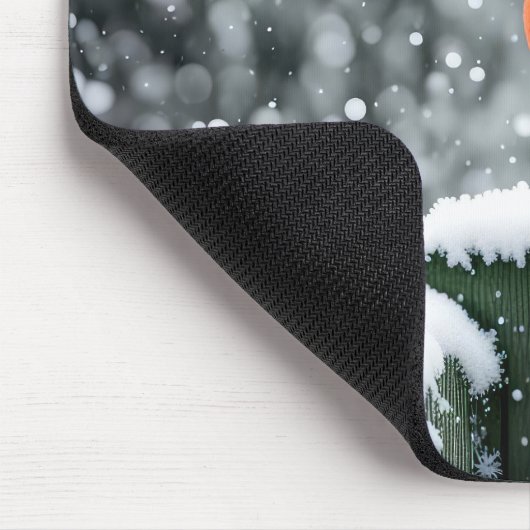 Roter Kardinal auf Schneezaun Mousepad (Ecke)