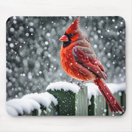 Roter Kardinal auf Schneezaun Mousepad (Vorne)