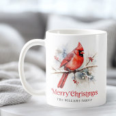 Roter Kardinal auf Winterzweig Frohe Weihnachtsnam Kaffeetasse