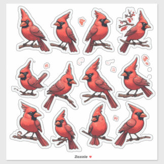 Roter Kardinal Aufkleber Set – Süße Singvogel Deko