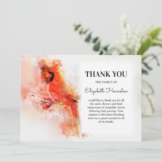 Roter Kardinal Beileid Beerdigung Dankeskarte (Stehend Vorderseite)