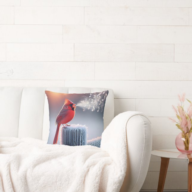 Roter Kardinal beim Winterzaun Kissen (Liege)