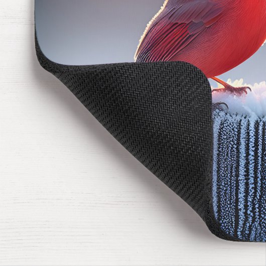 Roter Kardinal beim Winterzaun Mousepad (Ecke)