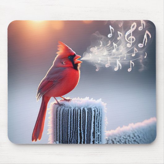 Roter Kardinal beim Winterzaun Mousepad (Vorne)