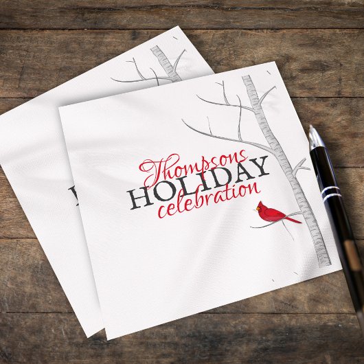 Roter Kardinal Birch Tree Einfache Winterferien Serviette