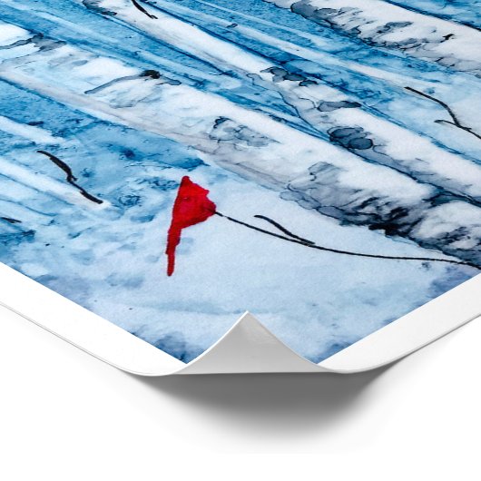 Roter Kardinal Birch Tree Rustikal Poster (Ecke)