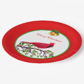 Roter Kardinal Bird auf Baumzweig Pappteller (Schrägansicht)