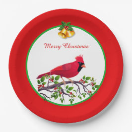 Roter Kardinal Bird auf Baumzweig Pappteller