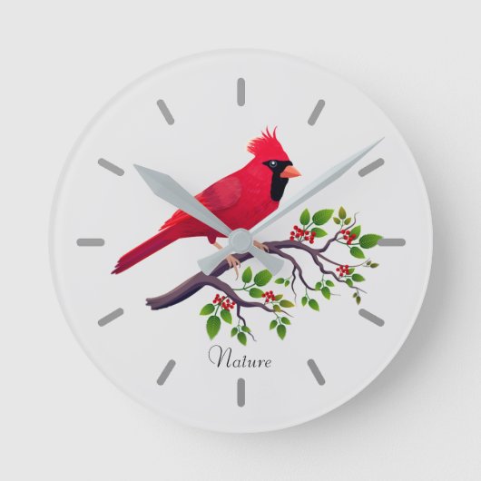 Roter Kardinal Bird auf Baumzweig Runde Wanduhr (Vorderseite)