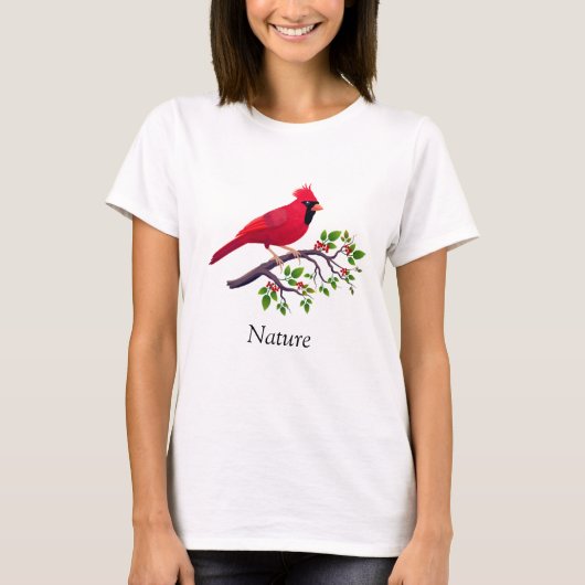 Roter Kardinal Bird auf Baumzweig T-Shirt (Vorderseite)