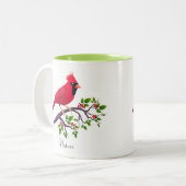 Roter Kardinal Bird auf Baumzweig Zweifarbige Tasse (Vorderseite Links)