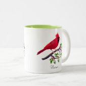 Roter Kardinal Bird auf Baumzweig Zweifarbige Tasse (VorderseiteRechts)