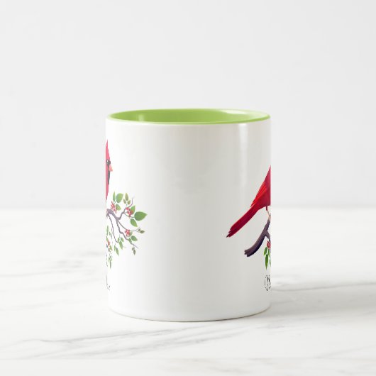 Roter Kardinal Bird auf Baumzweig Zweifarbige Tasse (Mittel)