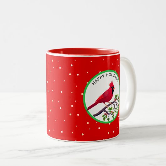 Roter Kardinal Bird auf Baumzweig Zweifarbige Tasse (VorderseiteRechts)