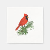 Roter Kardinal Bird auf Pine Tree Serviette (Vorderseite)