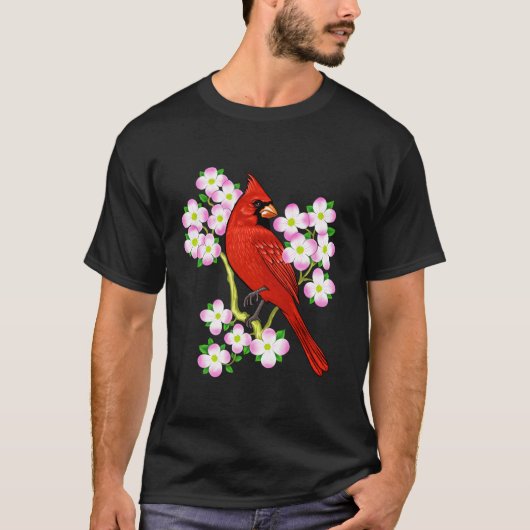 Roter Kardinal Bird Dogwood Blume North Carolina V T-Shirt (Vorderseite)