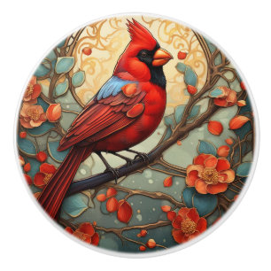 Roter Kardinal Bird im Jugendstil Art Déco-Stil Keramikknauf