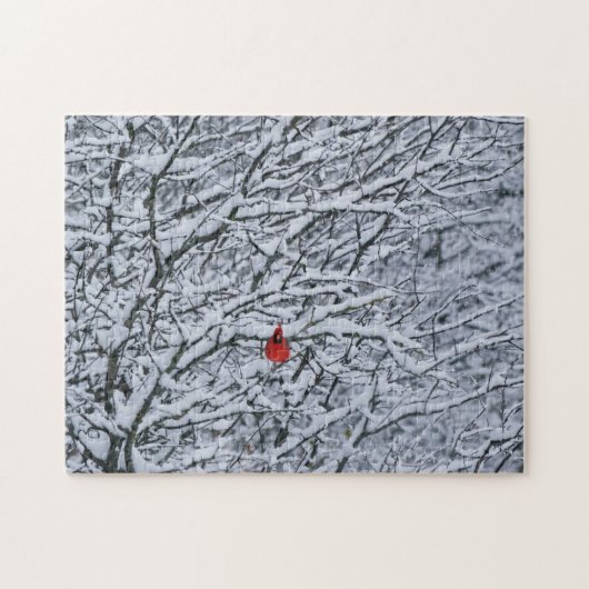 Roter Kardinal Bird im Schneebaum Wintersport Puzz Puzzle (Horizontal)
