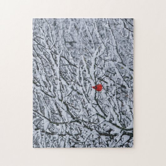 Roter Kardinal Bird im Schneebaum Wintersport Puzz Puzzle (Vertikal)
