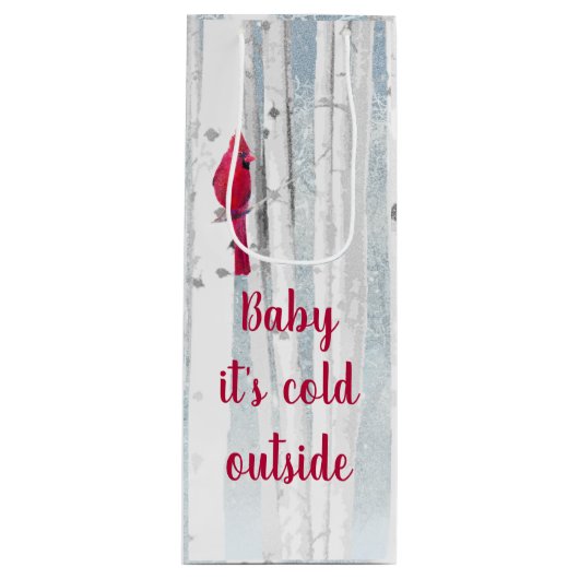 Roter Kardinal Bird in schneebedecktem Birkenbaum Geschenktüte Für Weinflaschen (Vorderseite)