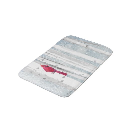 Roter Kardinal Bird in schönem, schneebedecktem Bi Badematte (Schrägansicht)