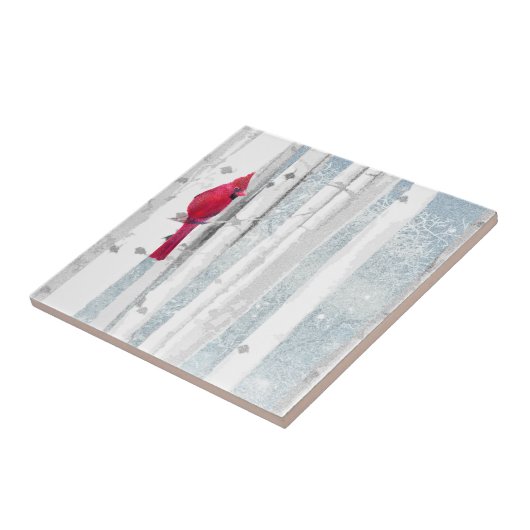 Roter Kardinal Bird in schönem, schneebedecktem Bi Fliese (Seite)