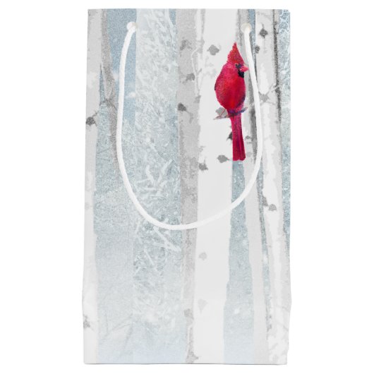 Roter Kardinal Bird in schönem, schneebedecktem Bi Kleine Geschenktüte (Vorderseite)
