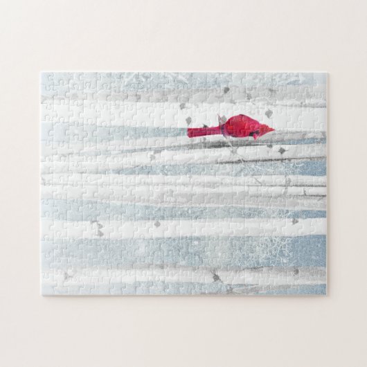 Roter Kardinal Bird in schönem, schneebedecktem Bi Puzzle (Horizontal)