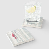 Roter Kardinal Bird in schönem, schneebedecktem Bi Steinuntersetzer (Seitenansicht)