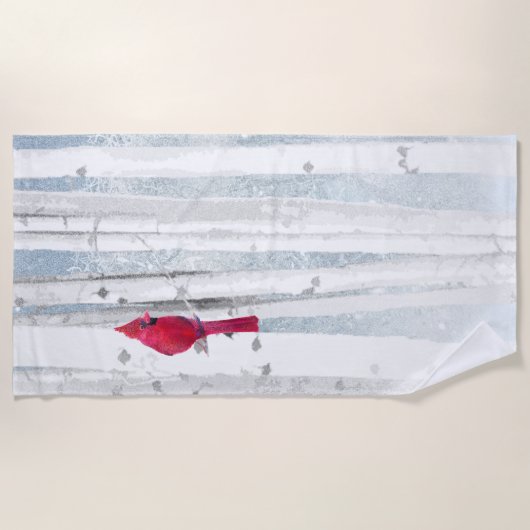 Roter Kardinal Bird in schönem, schneebedecktem Bi Strandtuch (Vorderseite)