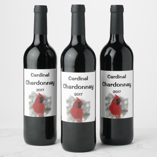 Roter Kardinal Bird in White Snow Weinlabel Weinetikett (Flaschen)